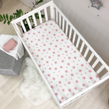 Husa saltea patuț bebe copii din bumbac 120 x 60 cm, Stelute roz